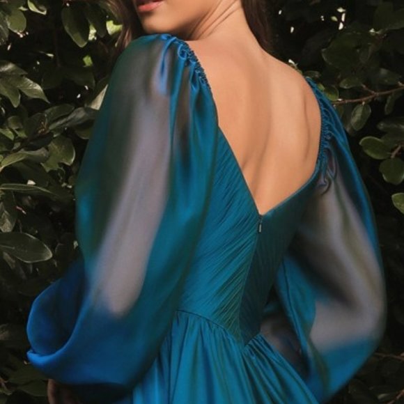 COPY - NEW PEACOCK COLOR WEDDING EVENING LONG SLEEVE CHIFFON A-LINE LONG DRESS … - Picture 3 of 6